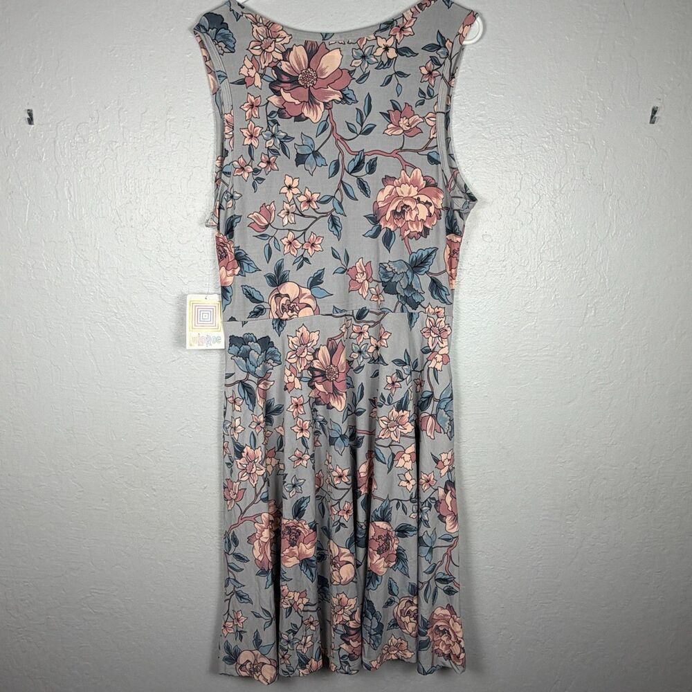 LuLaRoe Nicki Dress Women's XL Gray Pink Blue Floral Sleeveless Swing NWT - Picture 3 of 7